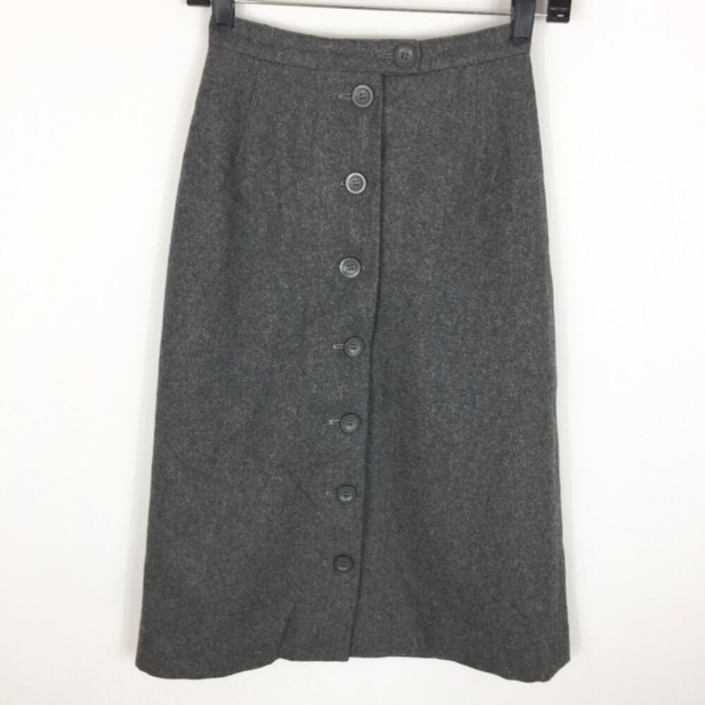 Franck Olivier Paris VTG Skirt 24" Size 38 Gray Wool Career Button Front A-Line